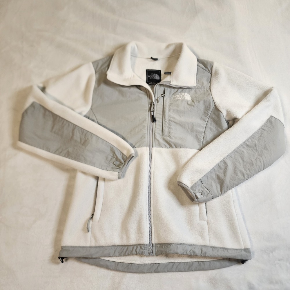 The North Face Denali Womens Fleece Jacket Small White Grey Polartec EUC